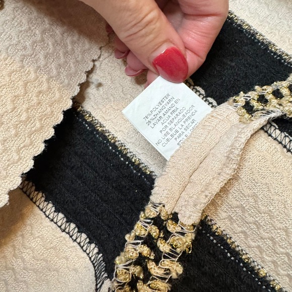 Lore Black Gold Cream Striped Strapless Pleated Fit and Flare Dress Size M Lo're - Picture 9 of 10